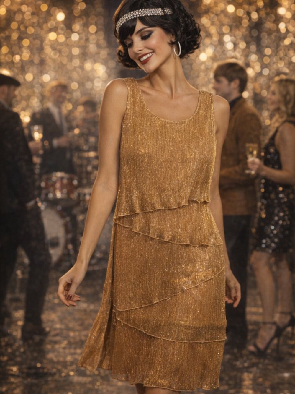 Enfocus Studio Shift Dress Sz 6 Gold Shimmery Tier fully lined Party Vacay